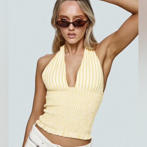 Princess Polly Tops - Princess Polly Yellow Ribbed Backless Crop Top